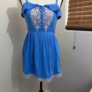 GB sleeveless mini summer dress beautiful blue and mauve crochet. Small item 123